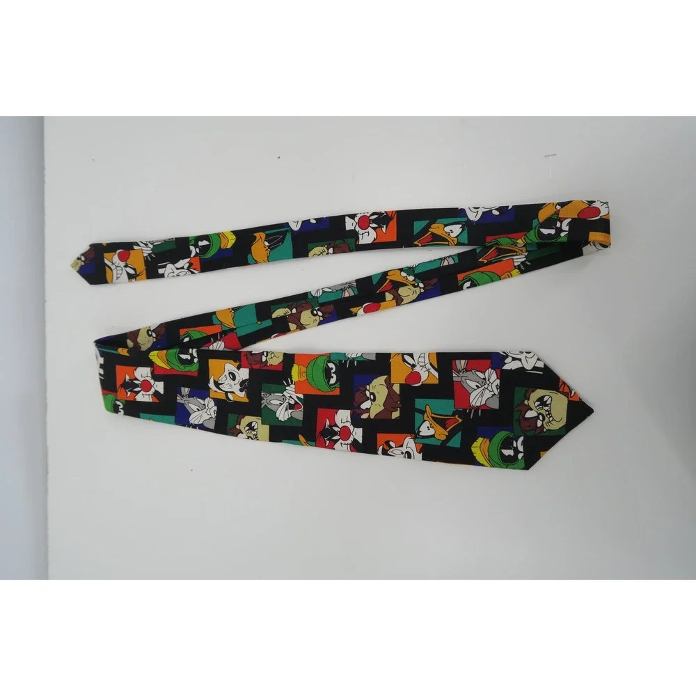 1998 Looney Tunes Characters Black Polyester Necktie Men's Fun Novelty